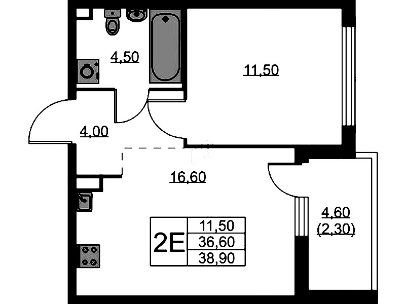 1-комнатная квартира 38.9 м², 2/11 эт., ЖК «А101 Лаголово»